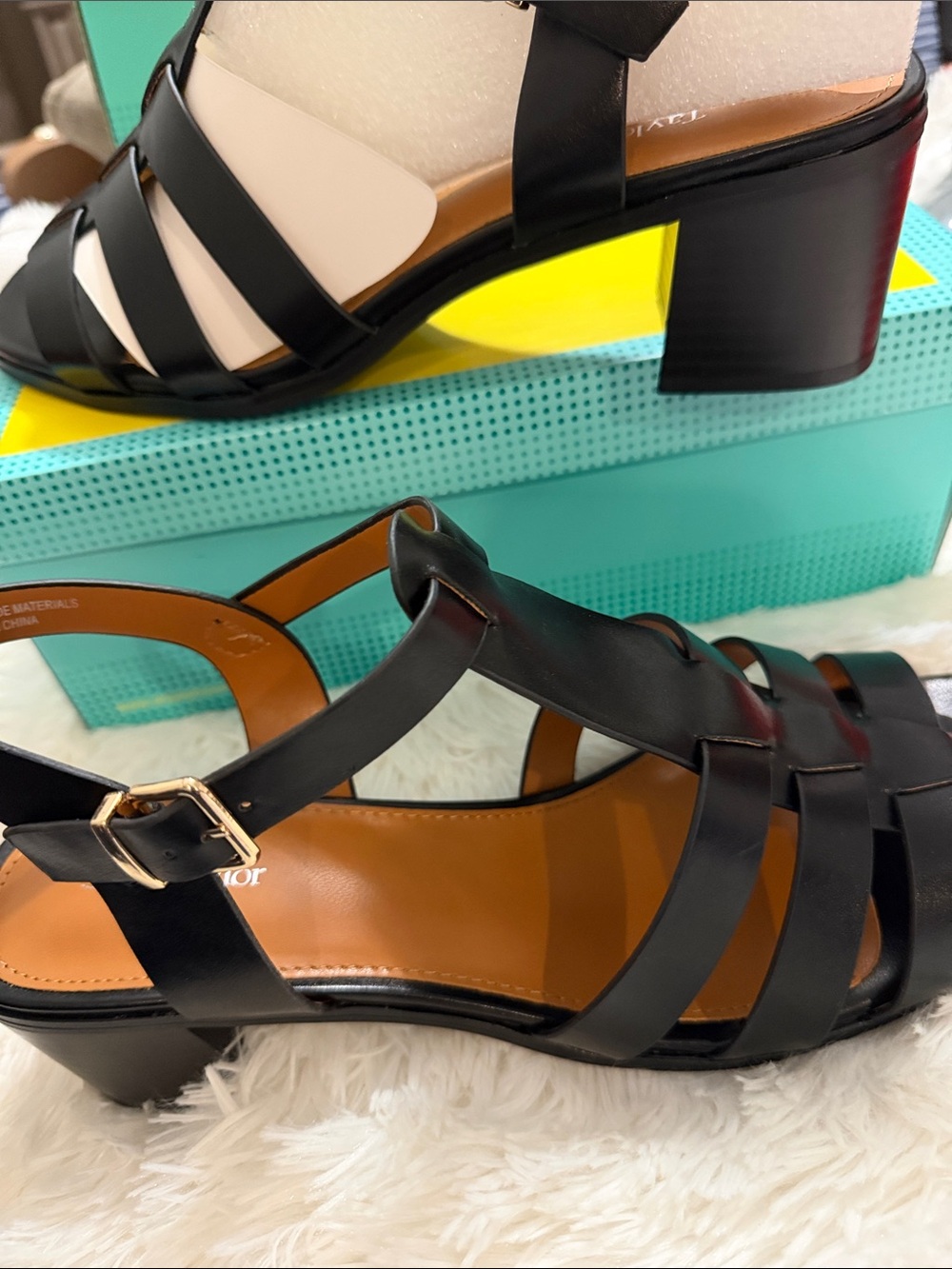 Black Strappy Low Block Heel Sandals with Buckle - Women